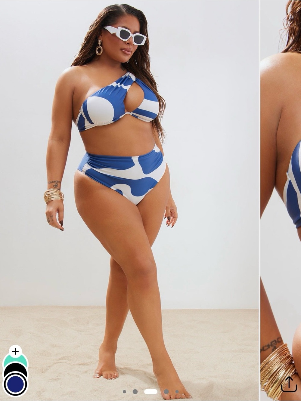 Fashion Nova One-Shoulder Blue & White Abstract Bikini